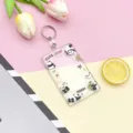 Transparent acrylic card holder with cute panda design, perfect for bus cards and ID badges. - Sliding Transparent - Bamboo Panda + Leather Strap Round Buckle