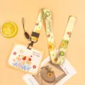 Cute floral sunflower ID card holder with lanyard for students, stylish protective badge case. - Horizontal-Yellow Frame Flower Bush + Sunflower Long Lanyard
