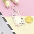 Clear Transparent Card Holder Cute Cartoon Bus ID Badge Protective Case Hard Shell - Sliding Transparent - Backpack Bear Rabbit + Leather Strap Round Buckle