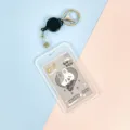 Transparent ID card holder featuring cute cartoon rabbit insert and retractable reel keychain. - Gray Background Grey Rabbit Paper Card (Black Retractable Buckle)