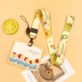 Cute student card holder with sunflower lanyard and tulip design, perfect for daily use. - Horizontal-Yellow Frame Side Flowers + Sunflower Long Lanyard