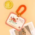Cute cartoon floral student card holder with orange coiled strap for campus ID and meal cards. - Horizontal-Orange Frame Flower Bush + Orange Spring Rope