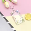 Clear acrylic ID card holder with cute cartoon designs, perfect for school bus cards. - Sliding Transparent - Oh Pineapple Dog + Leather Strap Round Buckle