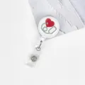 Retractable badge reel nurse doctor ID card holder with cute red heart and stethoscope design - Simple Stethoscope Heart Style
