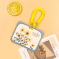 Cute student card holder with sunflower design and yellow spring lanyard for daily use. - Horizontal-Green Frame Sunflower + Yellow Spring Rope
