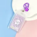 Clear transparent ID card holder with cute dog card and purple bell keychain, perfect for students. - Purple Background White Dog Paper Card (Purple Bell Lobster Clasp)