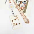 Cute cartoon bear student card holder lanyard retractable badge reel ID bus card protector case - Two Biscuit Dogs / Milk Tea Bear Retractable Lanyard (Beige Bear)