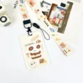 Cute cartoon student card holder with lanyard, keychain bus card protection cover for daily use. - Light Yellow Bread Dog / Cute Bear Cake Long Lanyard