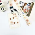Cute cartoon card holder with matching lanyard, ideal for student ID, bus card and keys. - Two Biscuit Dogs / Cute Bear Cake Long Lanyard