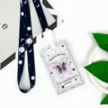 Transparent student card holder with cute butterfly design and lanyard for campus use. - Pink Butterfly + Black Space Lanyard