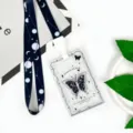 Transparent butterfly card holder with planet lanyard student ID access card protective sleeve - Black Butterfly + Black Space Lanyard