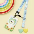 Cute cartoon duck ID card holder with lanyard student campus meal card protective case - Sunflower White Goose / Rainbow Little Goose Long Lanyard