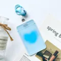 Transparent student card holder with keychain clear badge protector cute bus pass case - Blue Heart (With Blue Bell Lobster Clasp)