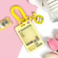 Cartoon claw machine student bus card holder with yellow coil lanyard and cute dog pendant. - Yellow Grid Game Console with Matching Spring Rope (Yellow Puppy Bell Clasp) / Yellow