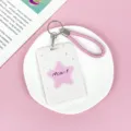Lindo tarjetero rosa con cordón trenzado, patrón de cuadrícula, tarjetero de identificación. - Cuadros Blancos Estrellas Rosas (Con Cuerda De Mano Rosa)