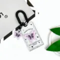 Clear acrylic butterfly card holder with black coil wrist strap, cute student ID badge protector. - Pink Butterfly + Black Spring Rope