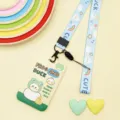Cute cartoon card holder with lanyard student campus meal card protective cover SKU - Little Yellow Duck And White Goose / Rainbow Little Goose Long Lanyard