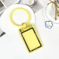 Cute yellow camera shape ID card holder with wrist strap for students and daily use - Hoop With Ring Charms / Yellow