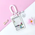 Cute claw machine style transparent ID card holder with white coil lanyard and cute pendant. - White Grid Game Console with Matching Spring Rope (White Angel Dog Bell Clasp) / White