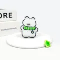 Cute white dog phone grip stand telescopic folding back holder for smartphone use - Green Stripe Scarf Dog