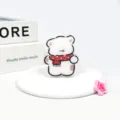 Cute cartoon white bear phone grip socket rotatable telescopic mobile stand holder - Red Dot Scarf Dog