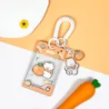 Transparent cute cartoon card holder with coil lanyard for student ID and bus pass orange - Orange Holding Dog With Spring Rope / Sliding Transparent