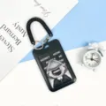 Black ABS badge holder with spring lanyard, cute student cartoon ID bus card protective cover - Mysterious Hooded Man Style (With Spring Rope) / Black