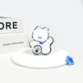 Simatico supporto telefono orso bianco, fiocco blu acrilico pieghevole presa variante. - Cucciolo Bianco con Fiocco