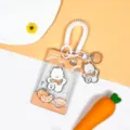 Transparent cute cartoon cardholder with spring strap, portable ID badge and student bus card protector. - Orange Scarf Dog With Spring Rope / Sliding Transparent
