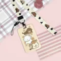 Cute cartoon puppy student card holder with lanyard for campus ID and meal cards daily use. - Yellow Biscuit Squirrel + Three Puppies Long Lanyard