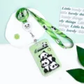 Cute cartoon panda ID card holder set with retractable reel and lanyard for students and staff. - Stacking Pandas And Retractable Long Lanyard