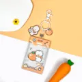 Transparent Cute Cartoon Card Holder Puppy IC ID Badge Sleeve with Keychain Pendant - Orange Holding Dog With Clasp / Sliding Transparent