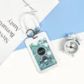 Cute astronaut student badge holder, white ABS card protector with spring coil lanyard. - Green Standing Astronaut Style (With Spring Rope) / White