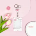 Rosa transparenter Ausweishalter mit Rolloclip und süßem Kartenschutzhülle-Modell. - Schiebe Transparent-Weißer Hintergrund Herz Dialogbox + Weißer Ausweisrolle (Herz Bärenkopf)