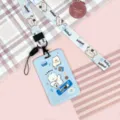 Cute cartoon dog ID card holder with matching lanyard, blue variant, perfect for students. - Blue Oreo Dog + Star Dog Long Lanyard