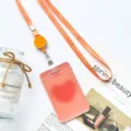 Transparent student card holder with orange lanyard and retractable reel for daily use. - Orange Heart (With Orange Retractable Lanyard)