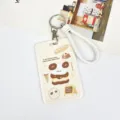 Cute student meal card holder with keychain and white braided strap for ID bus pass. - Light Yellow Bread Dog / White Braided Rope