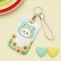 Cute cartoon card holder with wrist strap, slide cover campus ID badge case for students - Sunflower White Goose / White Cord