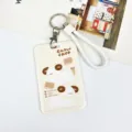 Cute student card holder with keychain and white braided hand rope, adorable brown puppy print. - Two Biscuit Dogs / White Braided Rope