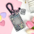 Claw machine design clear card holder with spring lanyard, cute student ID badge protector. - Black Grid Game Console with Matching Spring Rope (Checkered Bag Bell Clasp) / Black