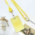 Clear card holder with yellow lanyard and retractable reel for student ID and bus pass. - Yellow Heart (With Yellow Retractable Lanyard)