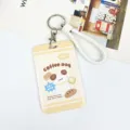 Cute cartoon dog ID card holder with keychain and white braided wrist strap for daily use. - Single Bread Dog / White Braided Rope