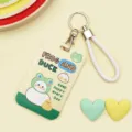 Cute cartoon slide card holder student campus ID badge protector with lanyard keychain - Little Yellow Duck And White Goose / White Cord