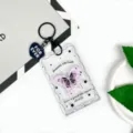 Transparent butterfly card holder with keychain ins style cute student bus pass protective cover - Pink Butterfly + Heart Keychain
