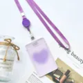 Transparent ID badge holder with purple lanyard and retractable reel for daily use. - Purple Heart (With Purple Retractable Lanyard)