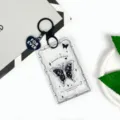 Transparent PVC card holder with black butterfly design, cute keychain accessory for students. - Black Butterfly + Heart Keychain