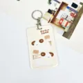 Cute cartoon animal card holder with keychain, perfect for bus pass, student ID. - Two Biscuit Dogs / Round Buckle