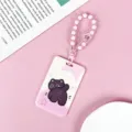 Lindo tarjetero de identificación de gato de dibujos animados rosa con cuentas. - Gato Negro Pouting (Con Pulsera Rosa De Estrella Carita Sonriente)
