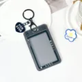 Transparent camera shaped card holder with keychain cute student bus access card protector - Heart Keychain Style / Black