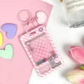 Pink claw machine theme transparent card sleeve with keychain for student ID bus card. - Pink Grid Game Console with Pink Heart Keychain